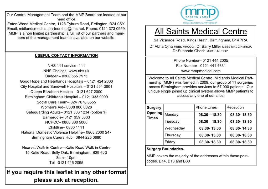 All Saints Medical Centre Bers of the Management Team Is Available on Our Website