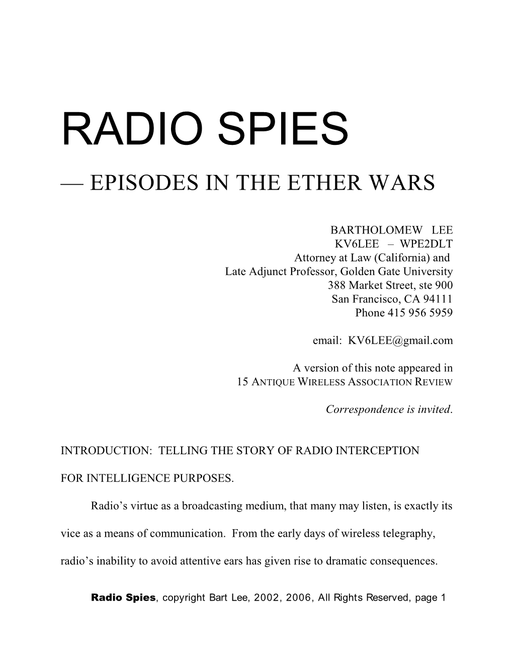 Radio Spies — Episodes in the Ether Wars