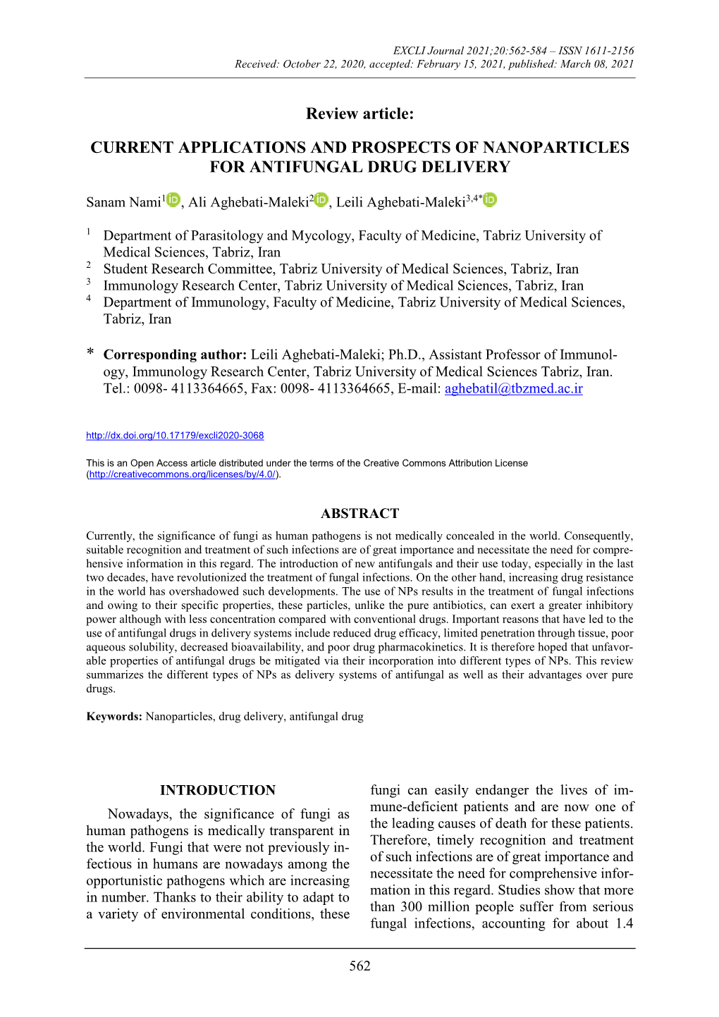 Current Applications and Prospects of Nanoparticles for Antifungal Drug Delivery