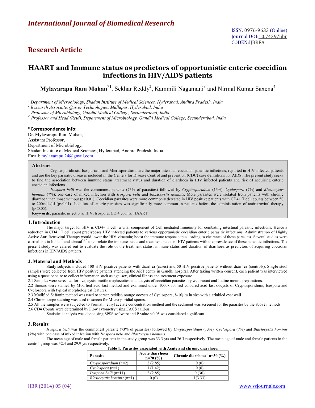 International Journal of Biomedical Research Research Article