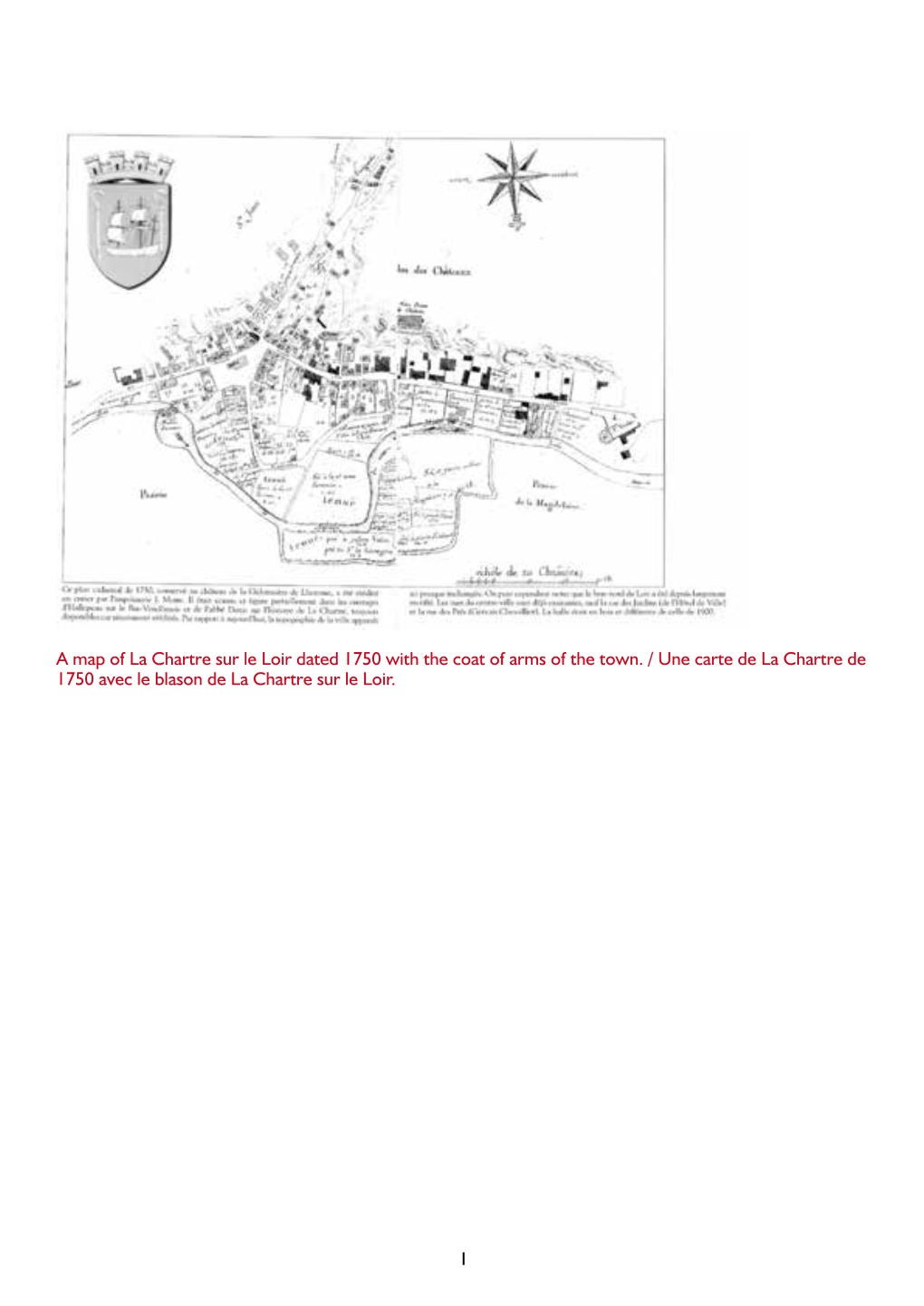 1 a Map of La Chartre Sur Le Loir Dated 1750 with the Coat of Arms Of