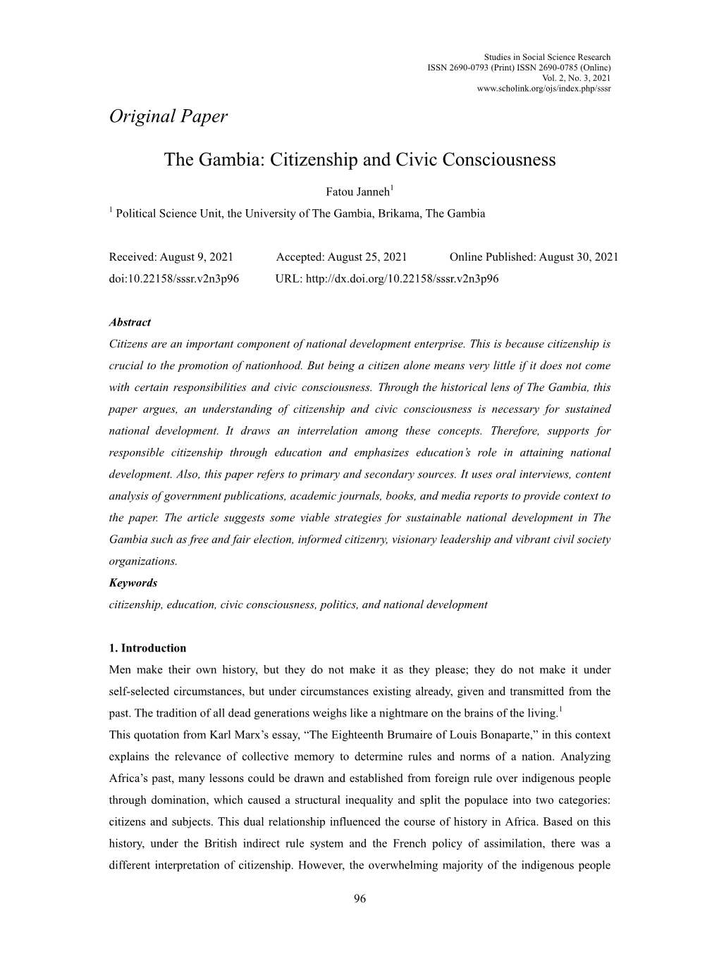 Original Paper the Gambia: Citizenship and Civic Consciousness