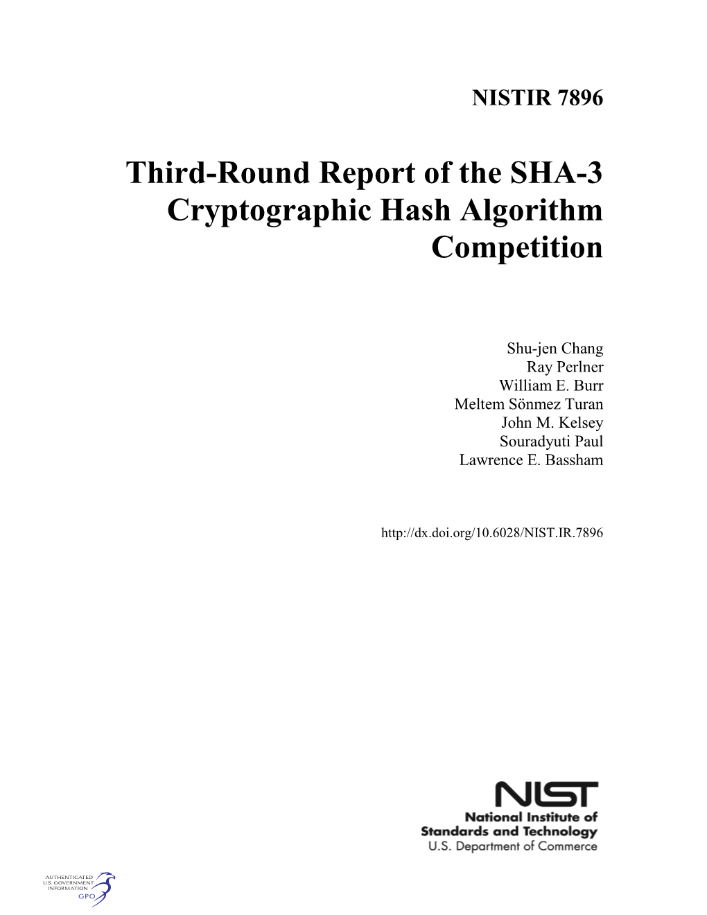 Third-Round Report of the SHA-3 Cryptographic Hash Algorithm Competition