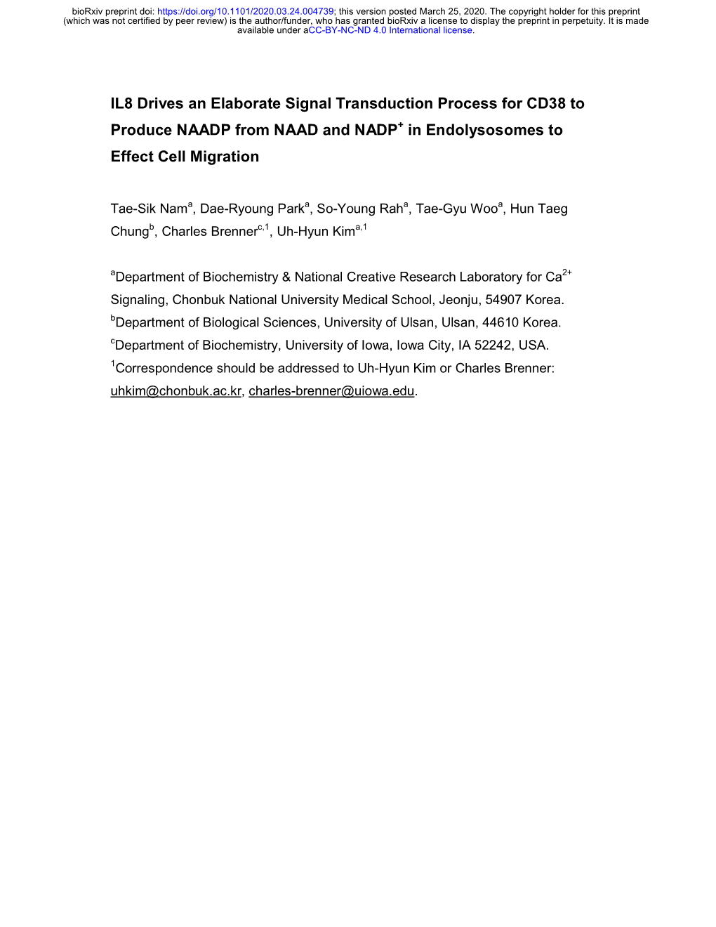 IL8 Drives an Elaborate Signal Transduction Process for CD38 to Produce NAADP from NAAD and NADP+ in Endolysosomes to Effect Cell Migration