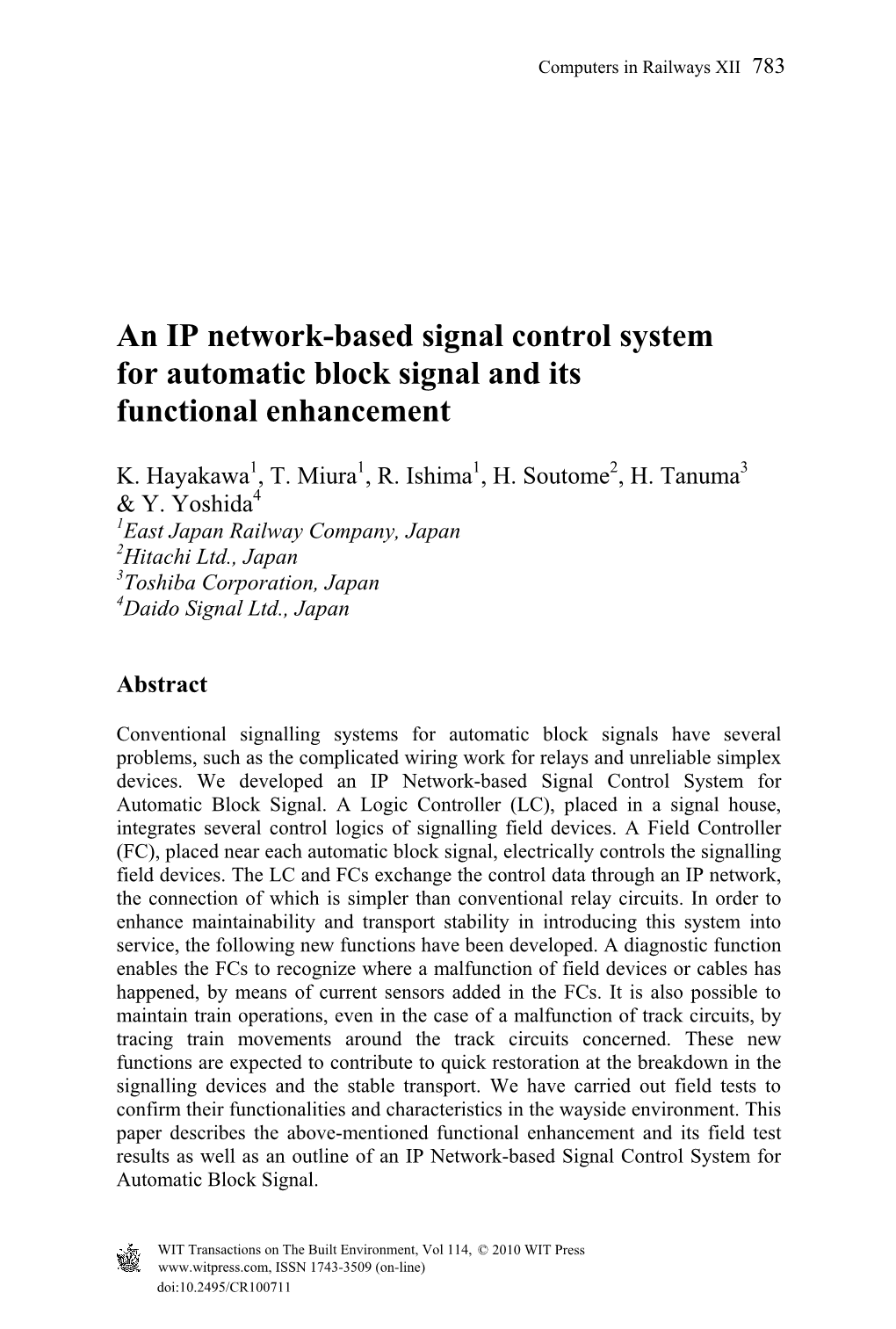 An IP Network-Based Signal Control System for Automatic Block Signal and Its Functional Enhancement