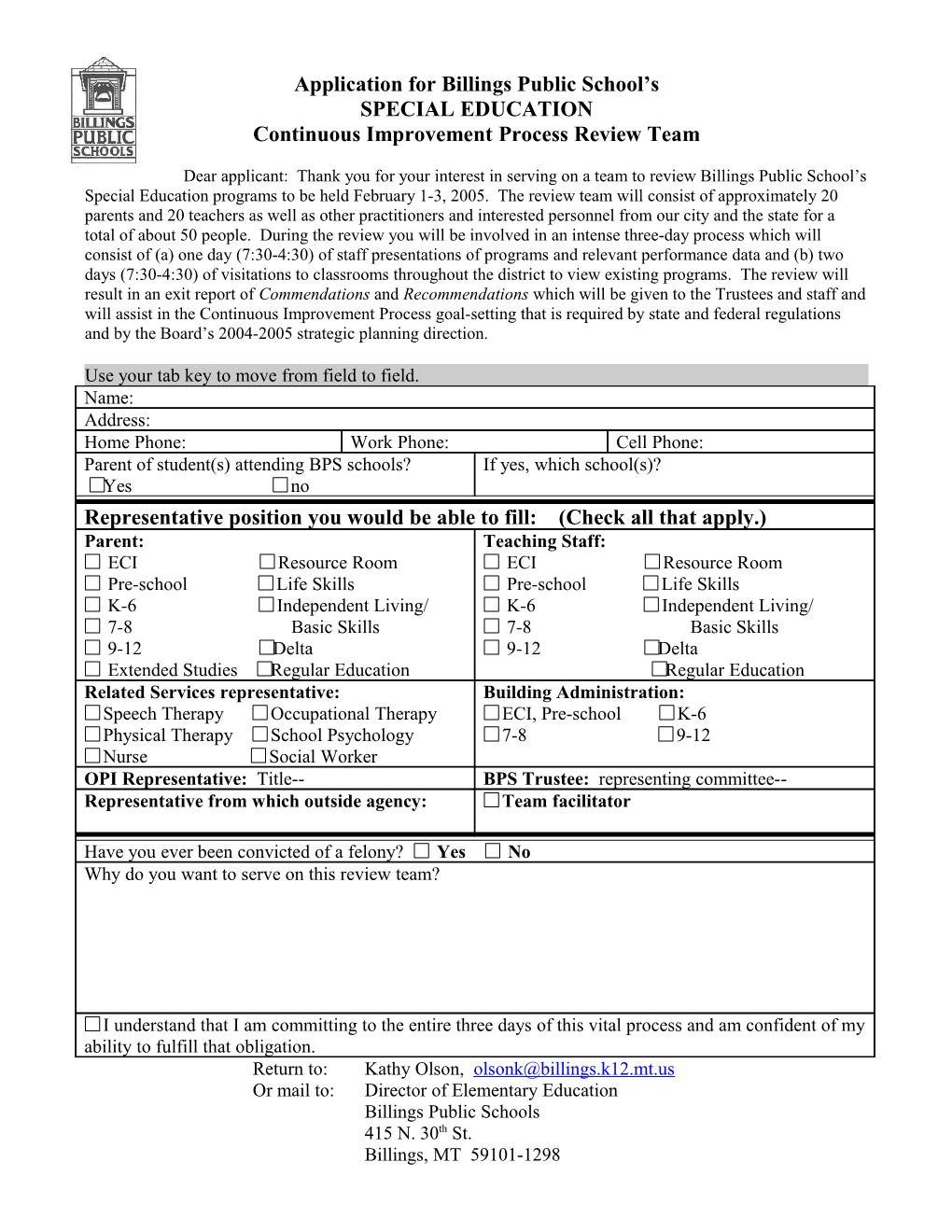 Application for Billings Public School S