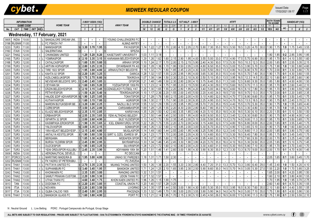 Midweek Regular Coupon 17/02/2021 09:17 1 / 7