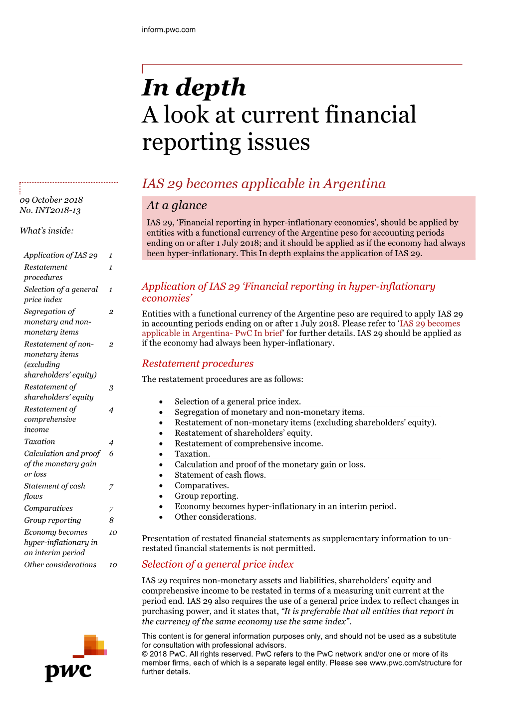 IAS 29 Becomes Applicable in Argentina: Pwc in Depth