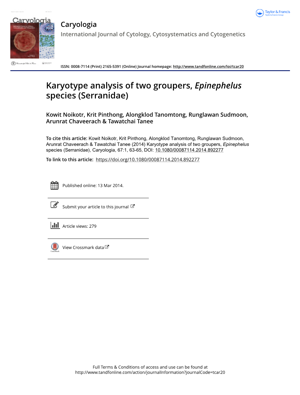 Karyotype Analysis of Two Groupers, Epinephelus Species (Serranidae)