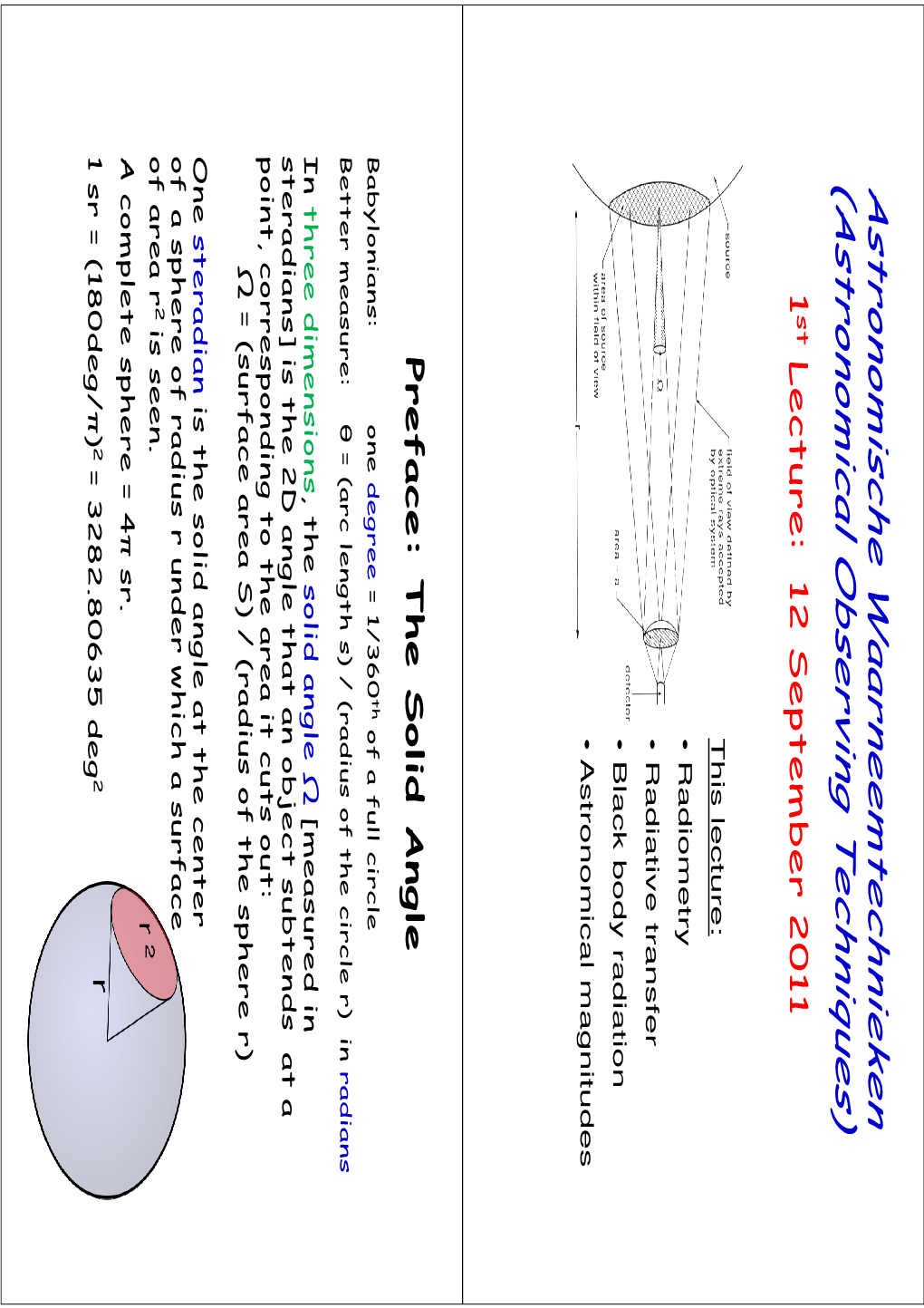 Radiometry • Radiative Transfer • Black Body Radiation • Astronomical Magnitudes