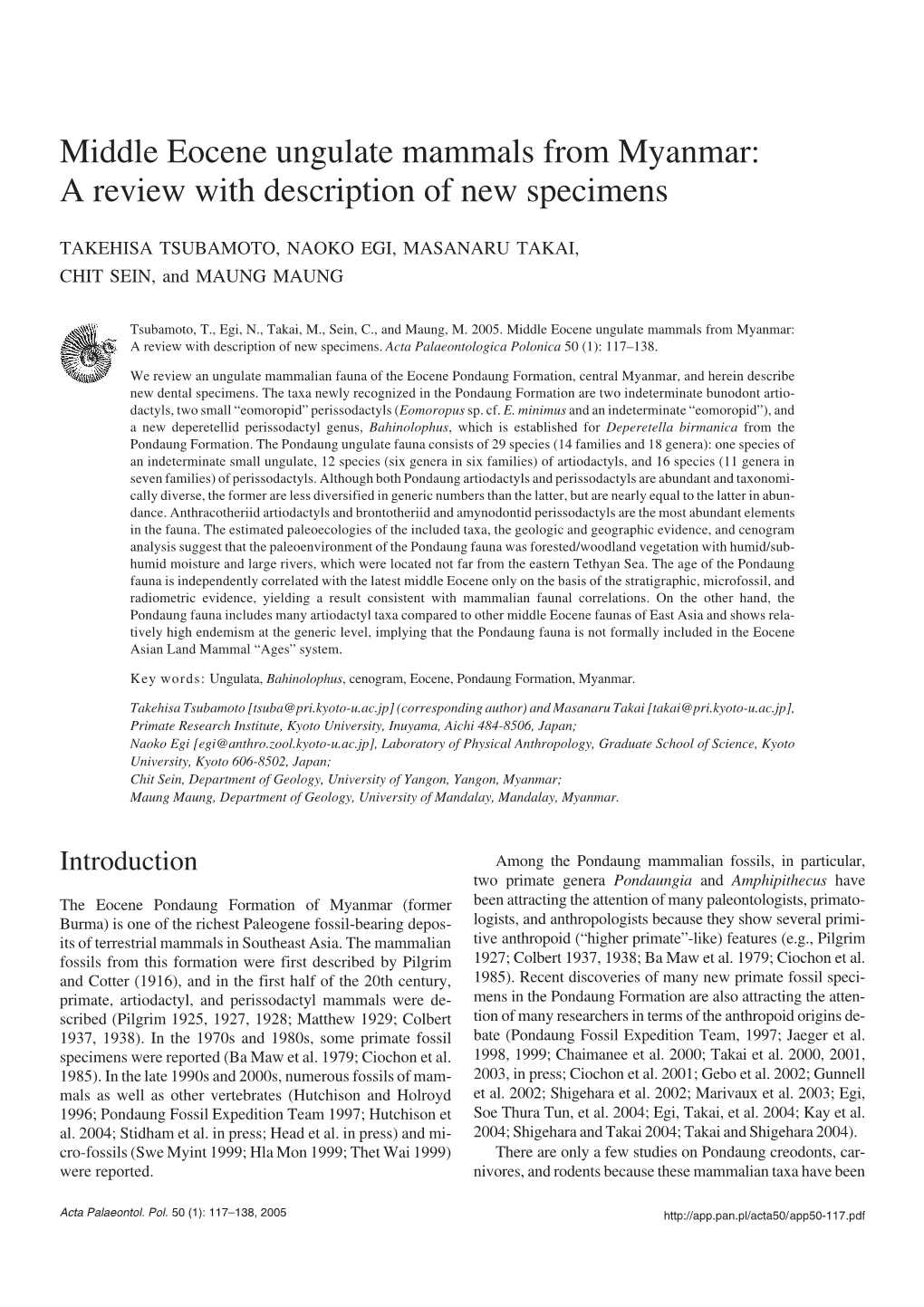 Middle Eocene Ungulate Mammals from Myanmar: a Review with Description of New Specimens