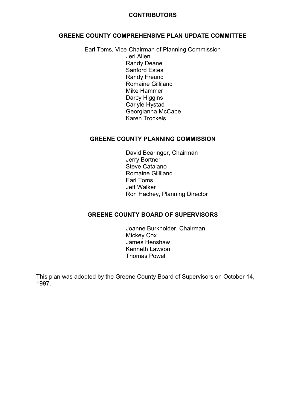 Greene County Comprehensive Plan Update Committee