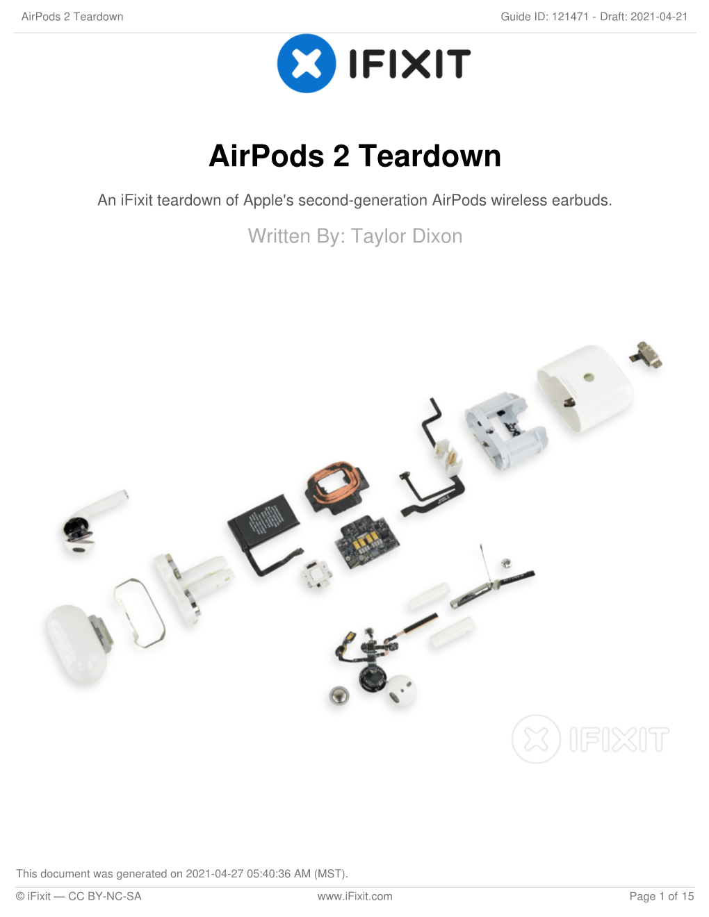 Airpods 2 Teardown Guide ID: 121471 - Draft: 2021-04-21