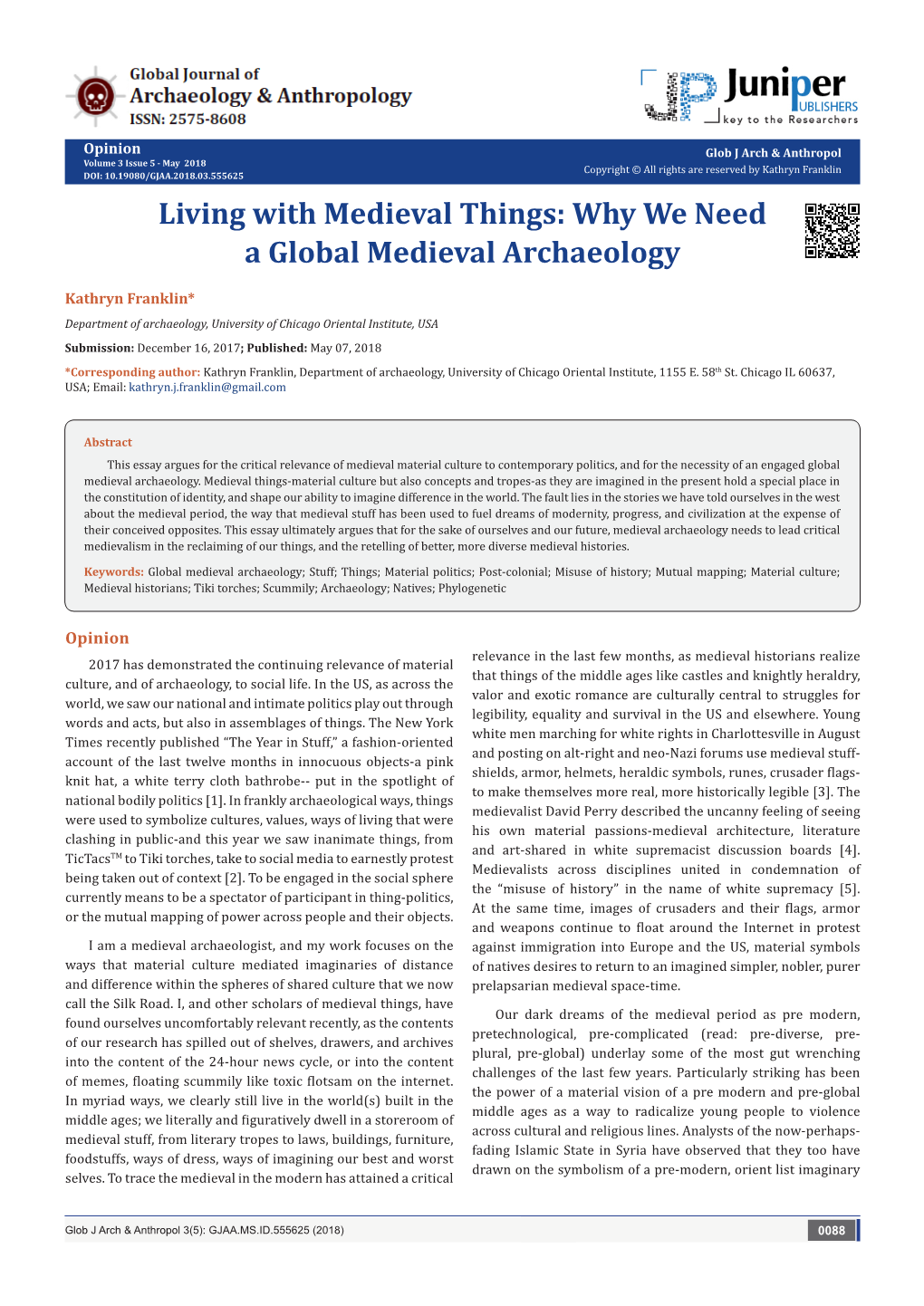 Living with Medieval Things: Why We Need a Global Medieval Archaeology