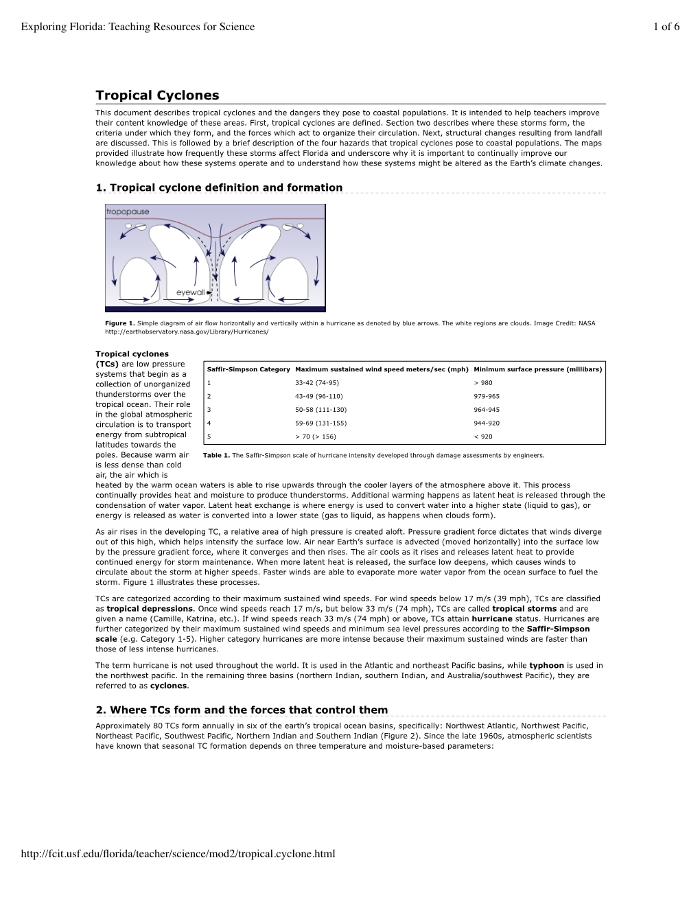 Tropical Cyclones This Document Describes Tropical Cyclones and the Dangers They Pose to Coastal Populations