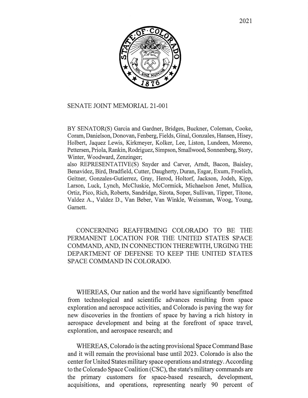 2021 Senate Joint Memorial 21-001 Concerning