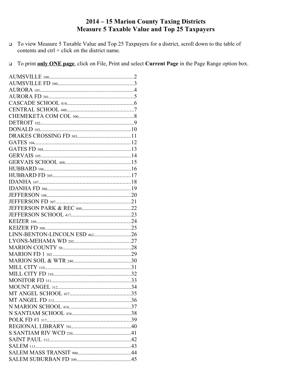 Measure 5 Taxable Value and Top 25 Taxpayers