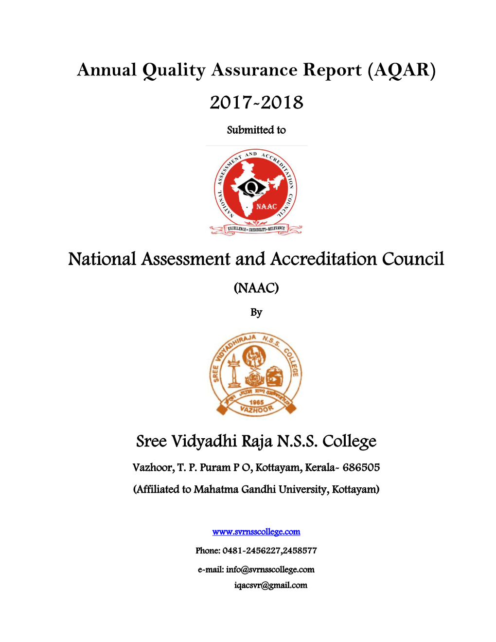Annual Quality Assurance Report (AQAR) 2017-2018 National Assessment and Accreditation Council