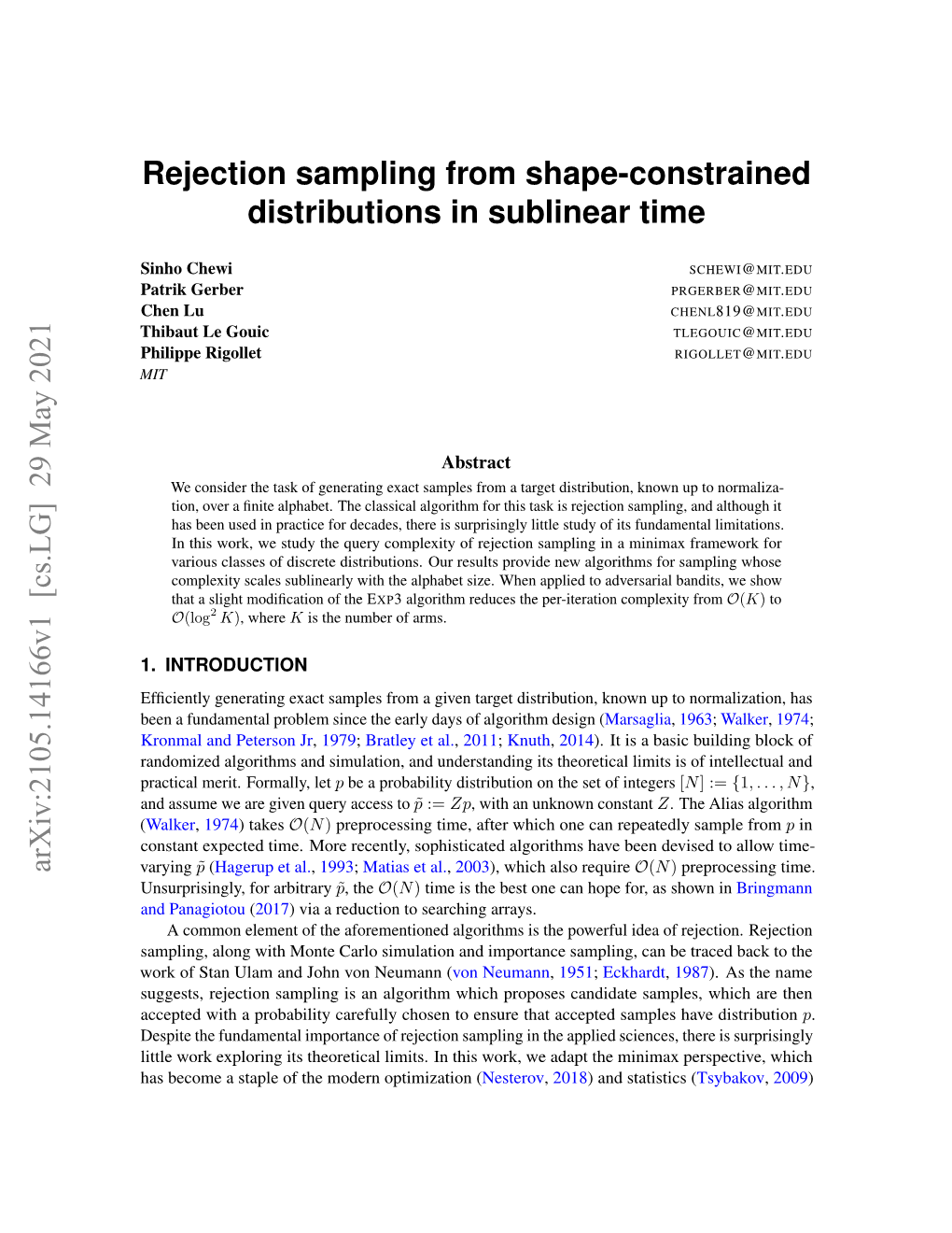 Rejection Sampling from Shape-Constrained Distributions in Sublinear Time