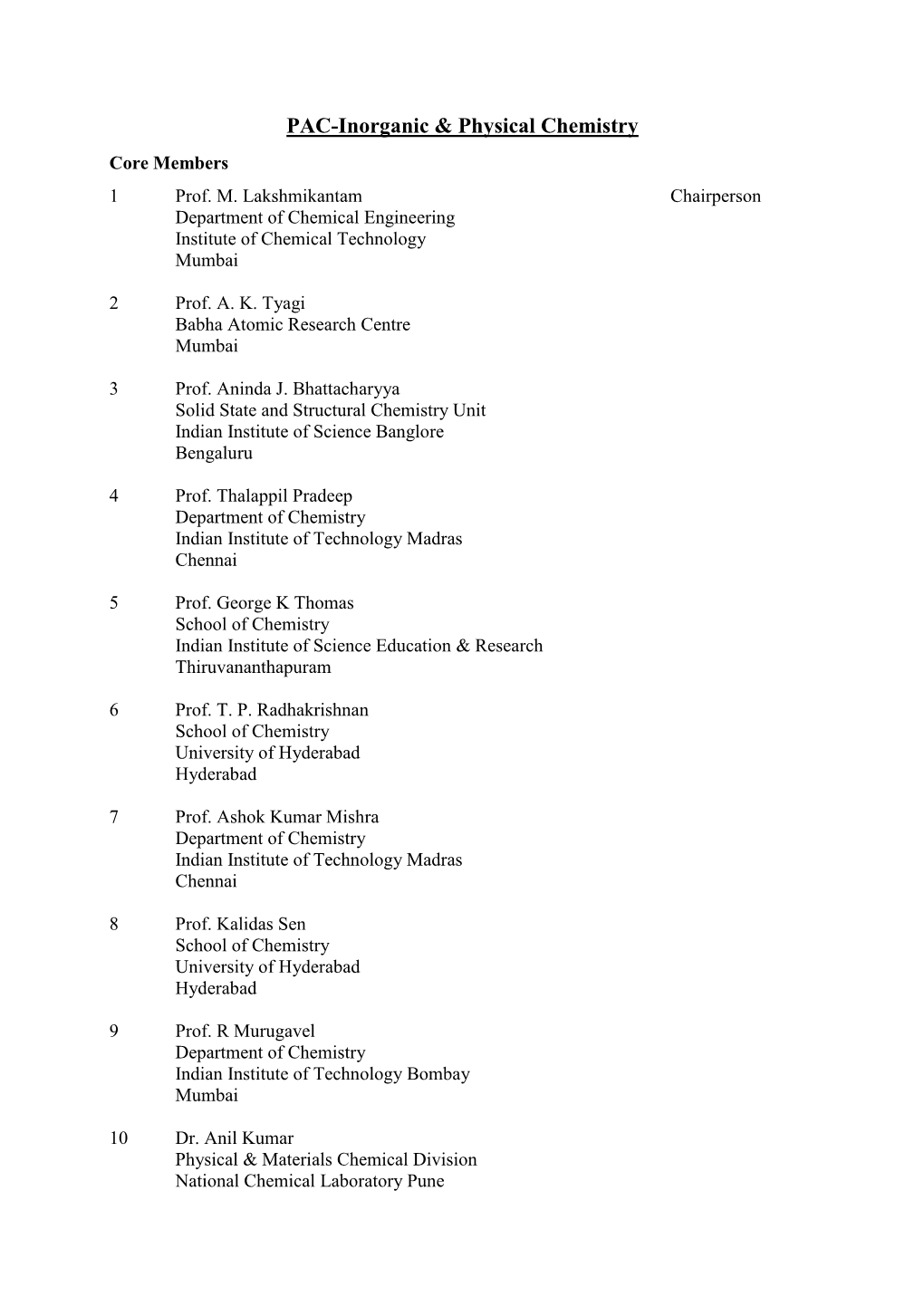 PAC-Inorganic & Physical Chemistry