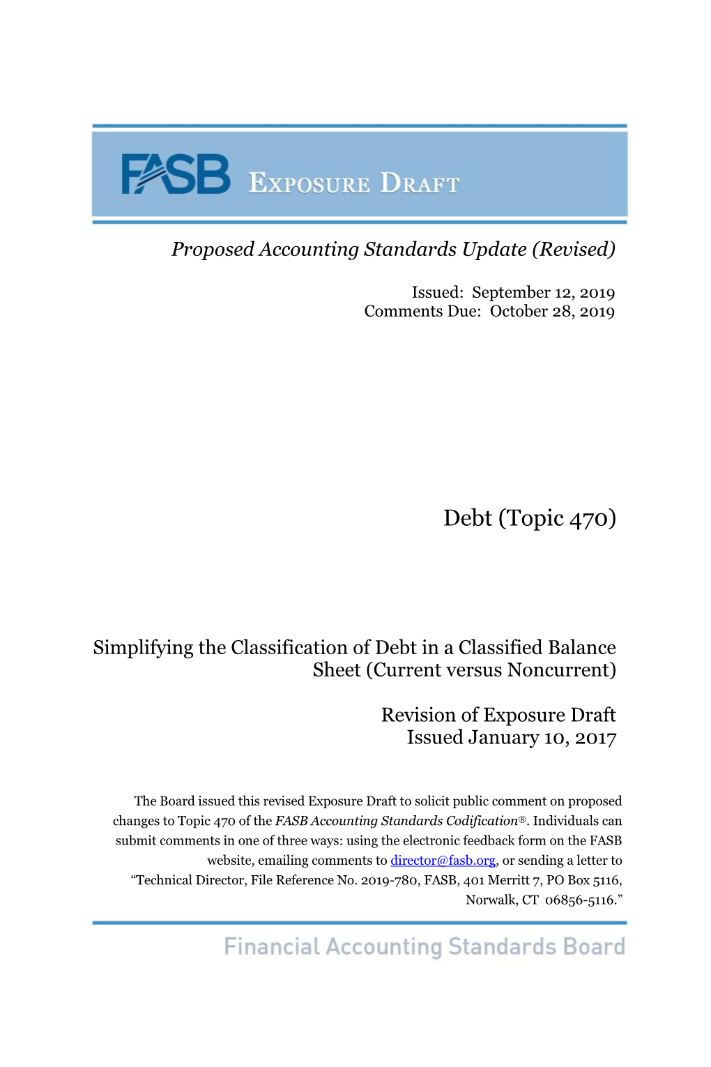 (Topic 470): Simplifying the Classification of Debt in a Classified Balanc
