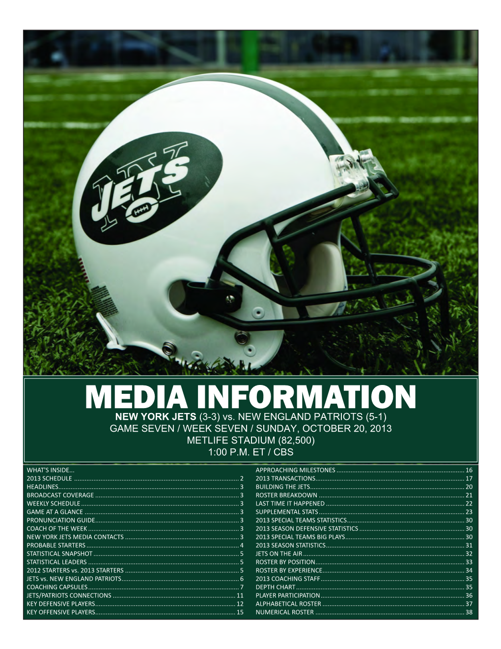 MEDIA INFORMATION NEW YORK JETS (3-3) Vs