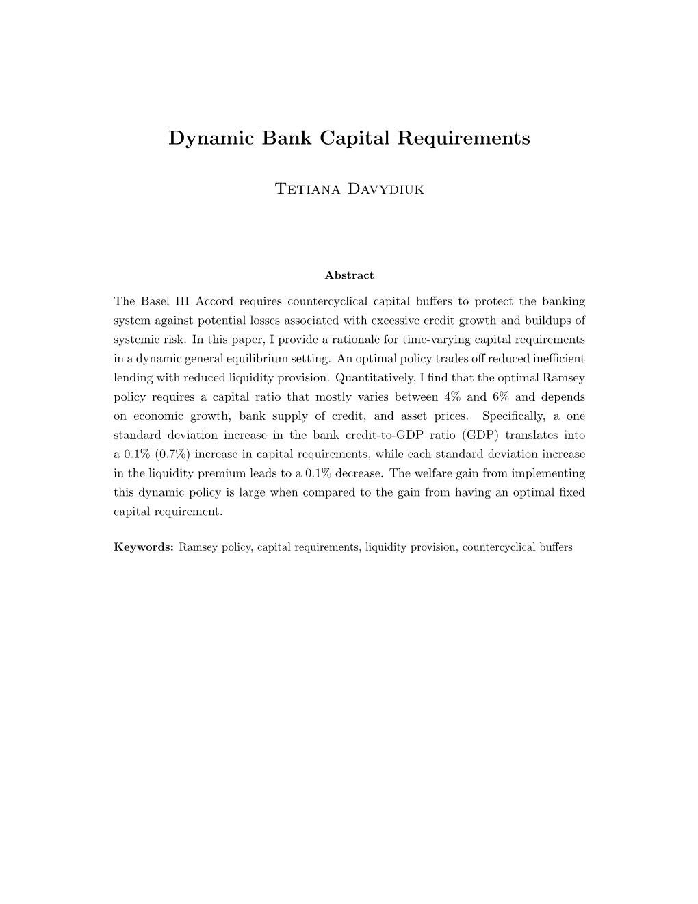 Dynamic Bank Capital Requirements
