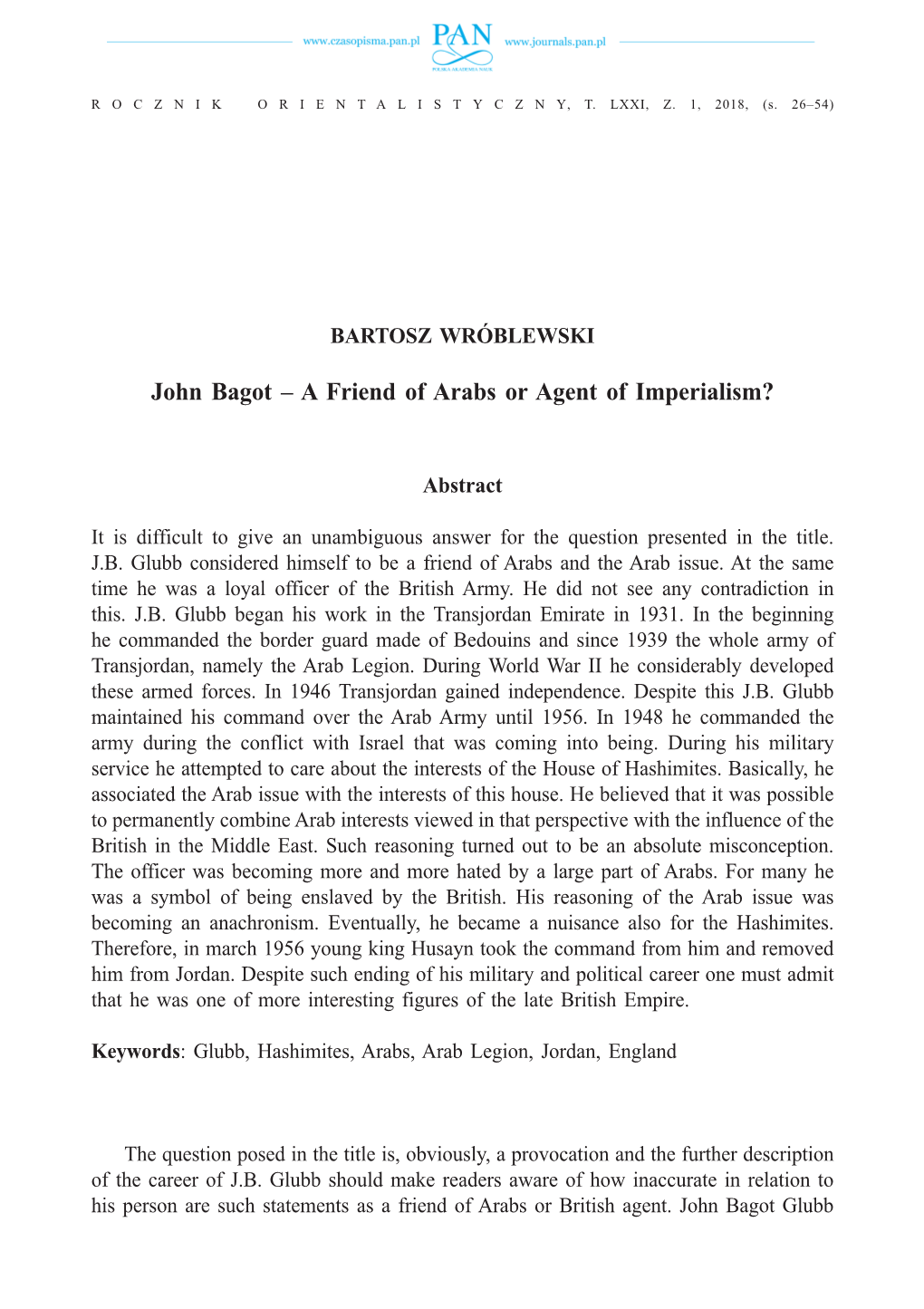 John Bagot – a Friend of Arabs Or Agent of Imperialism?