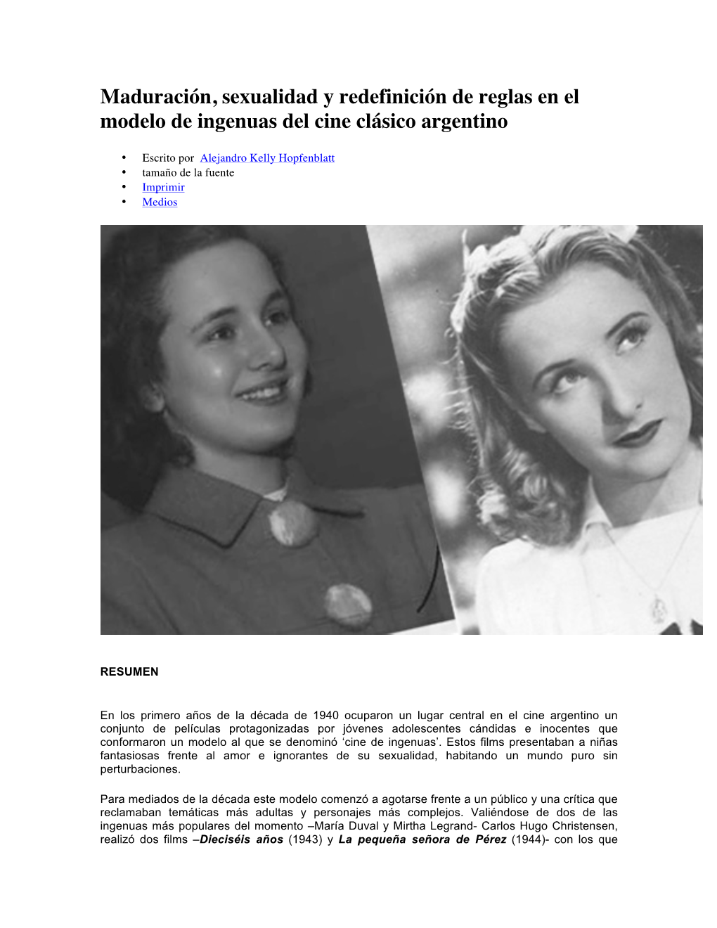 Maduración, Sexualidad Y Redefinición De Reglas En El Modelo De Ingenuas Del Cine Clásico Argentino