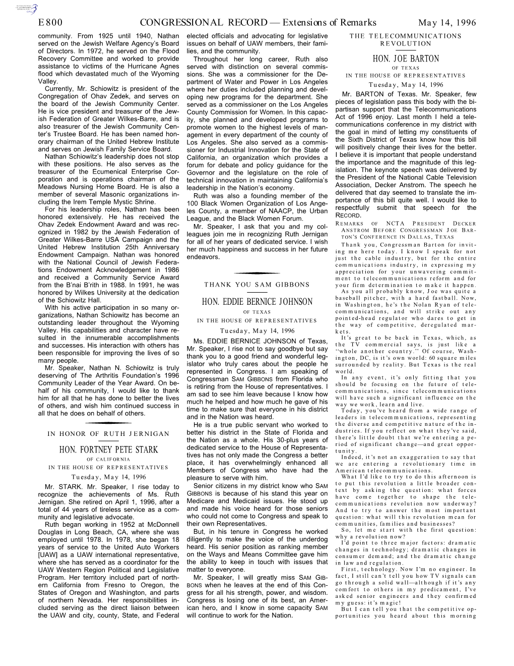 CONGRESSIONAL RECORD— Extensions of Remarks E800 HON