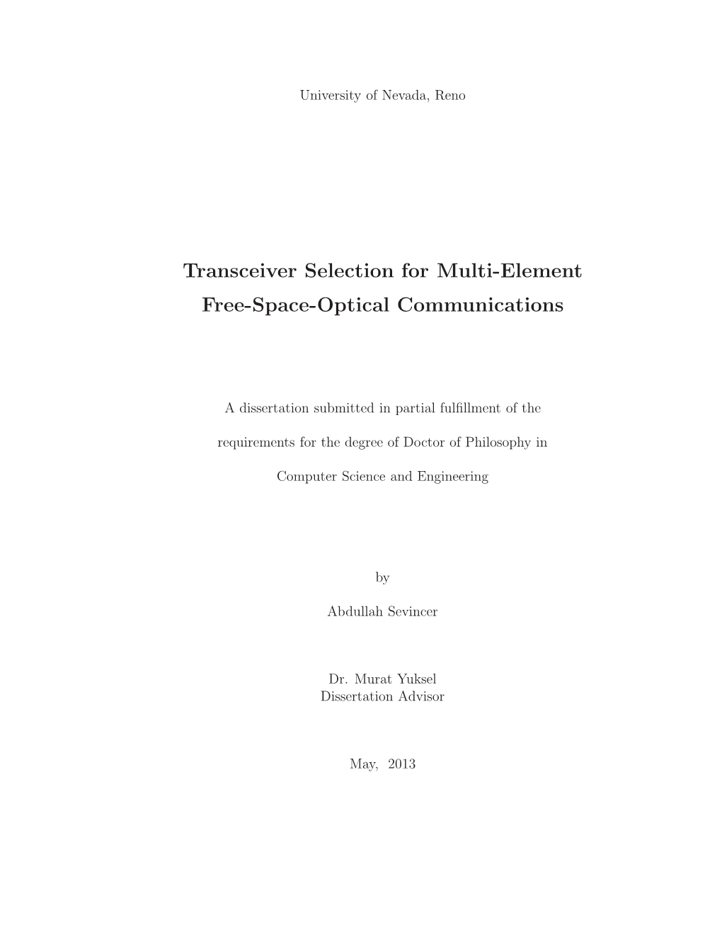 Transceiver Selection for Multi-Element Free-Space-Optical Communications