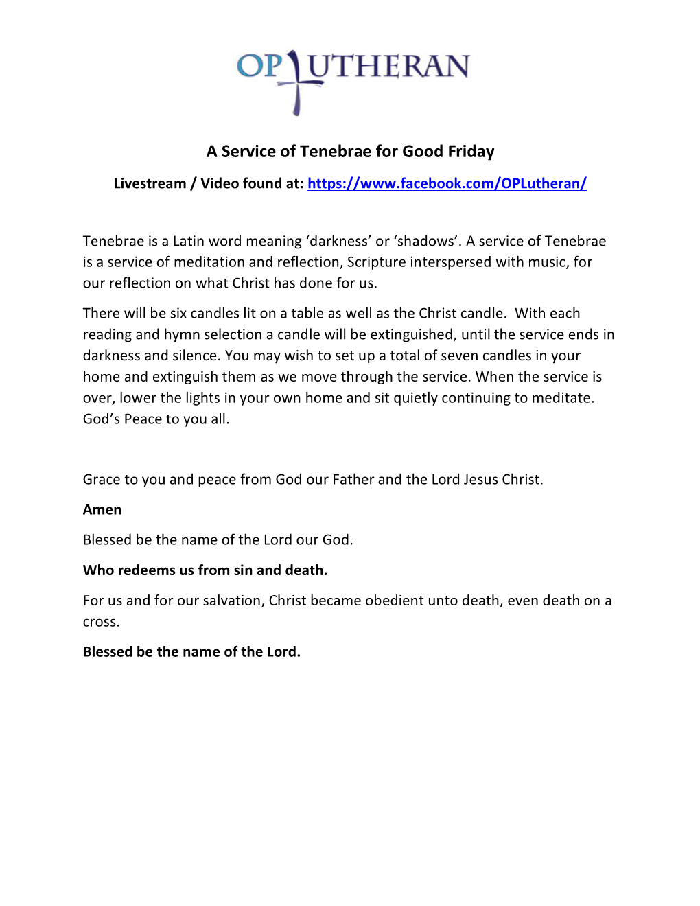 A Service of Tenebrae for Good Friday Livestream / Video Found At
