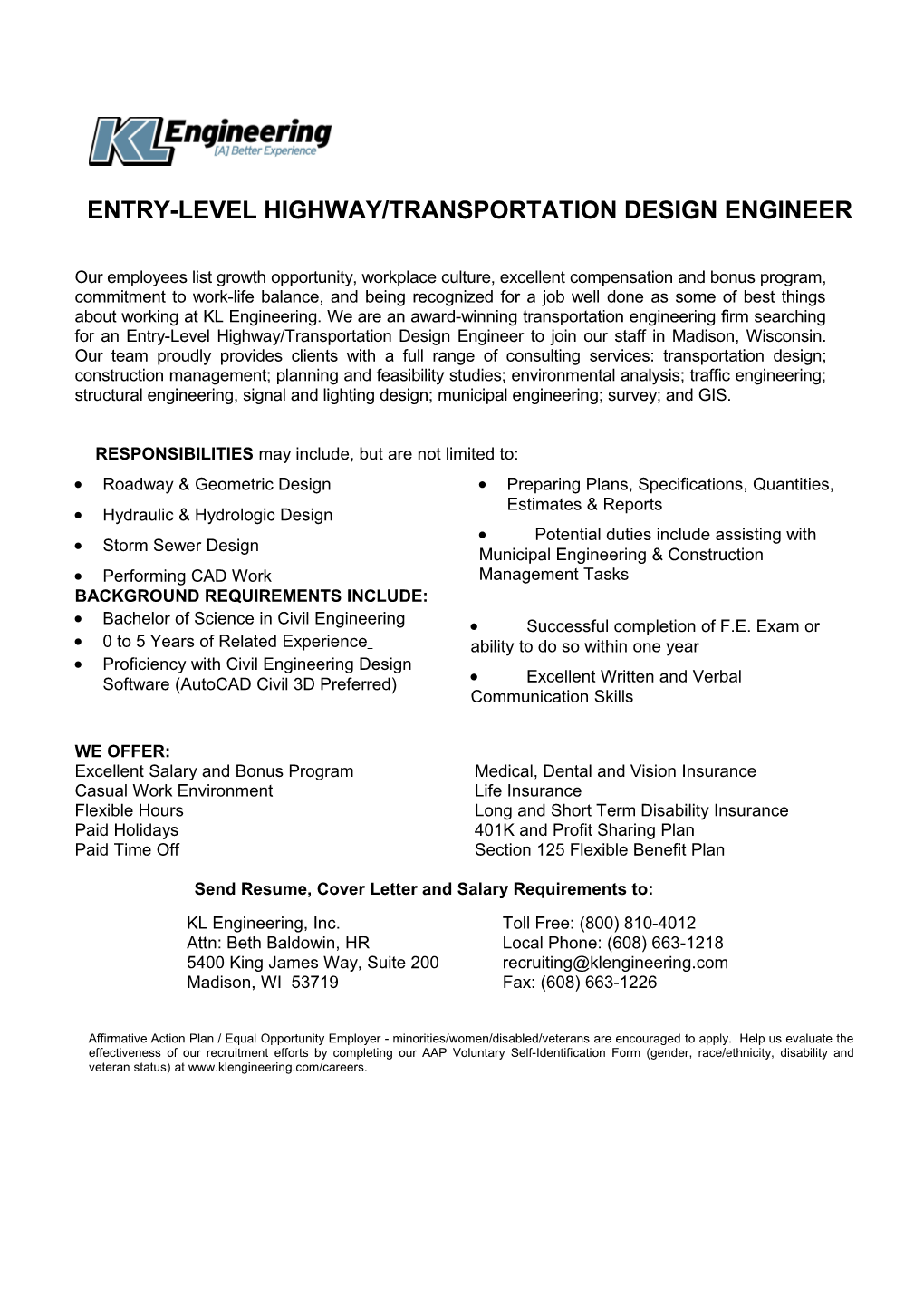 Entry-Level Highway/Transportation Design Engineer