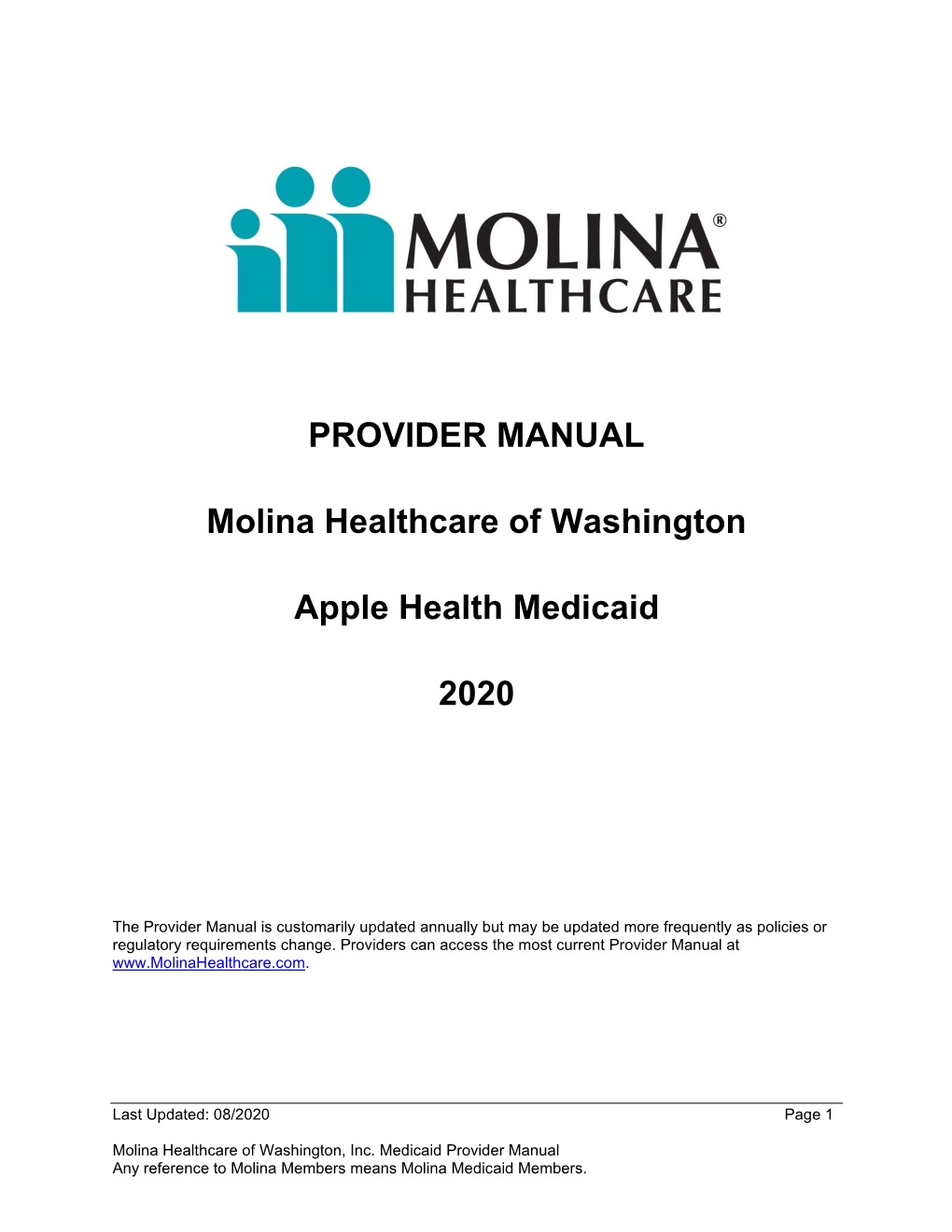 PROVIDER MANUAL Molina Healthcare of Washington Apple