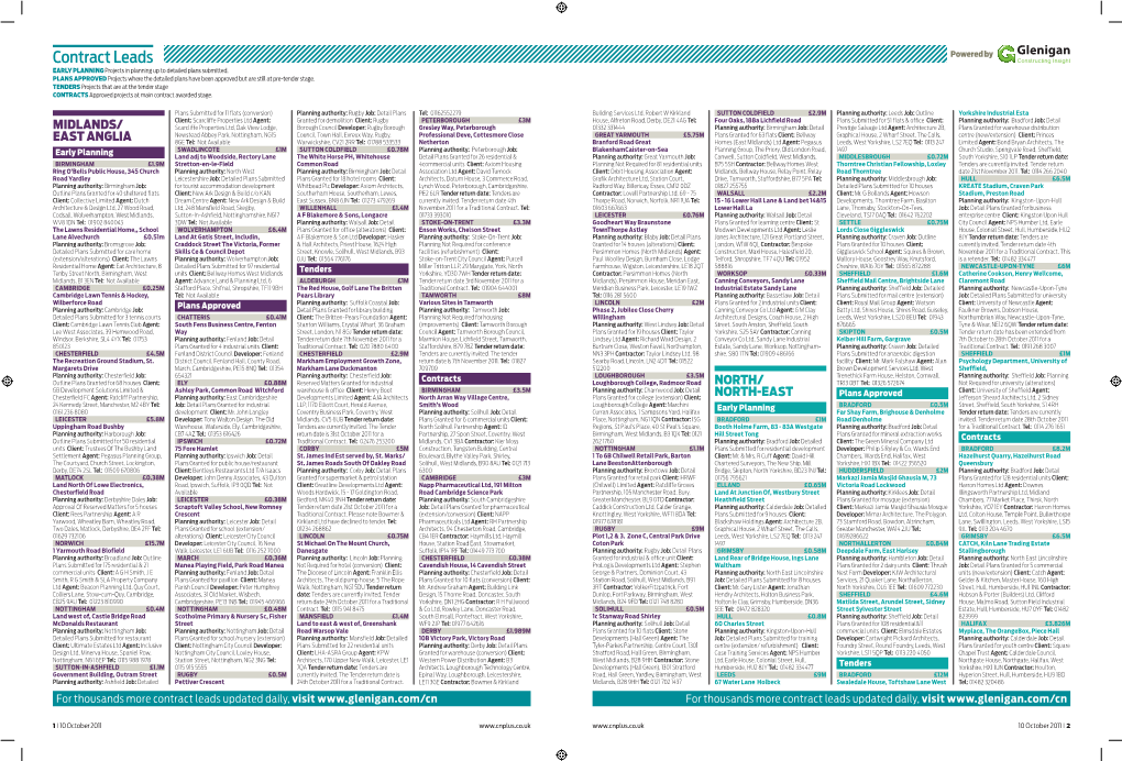 Contract Leads Powered by EARLY PLANNING Projects in Planning up to Detailed Plans Submitted