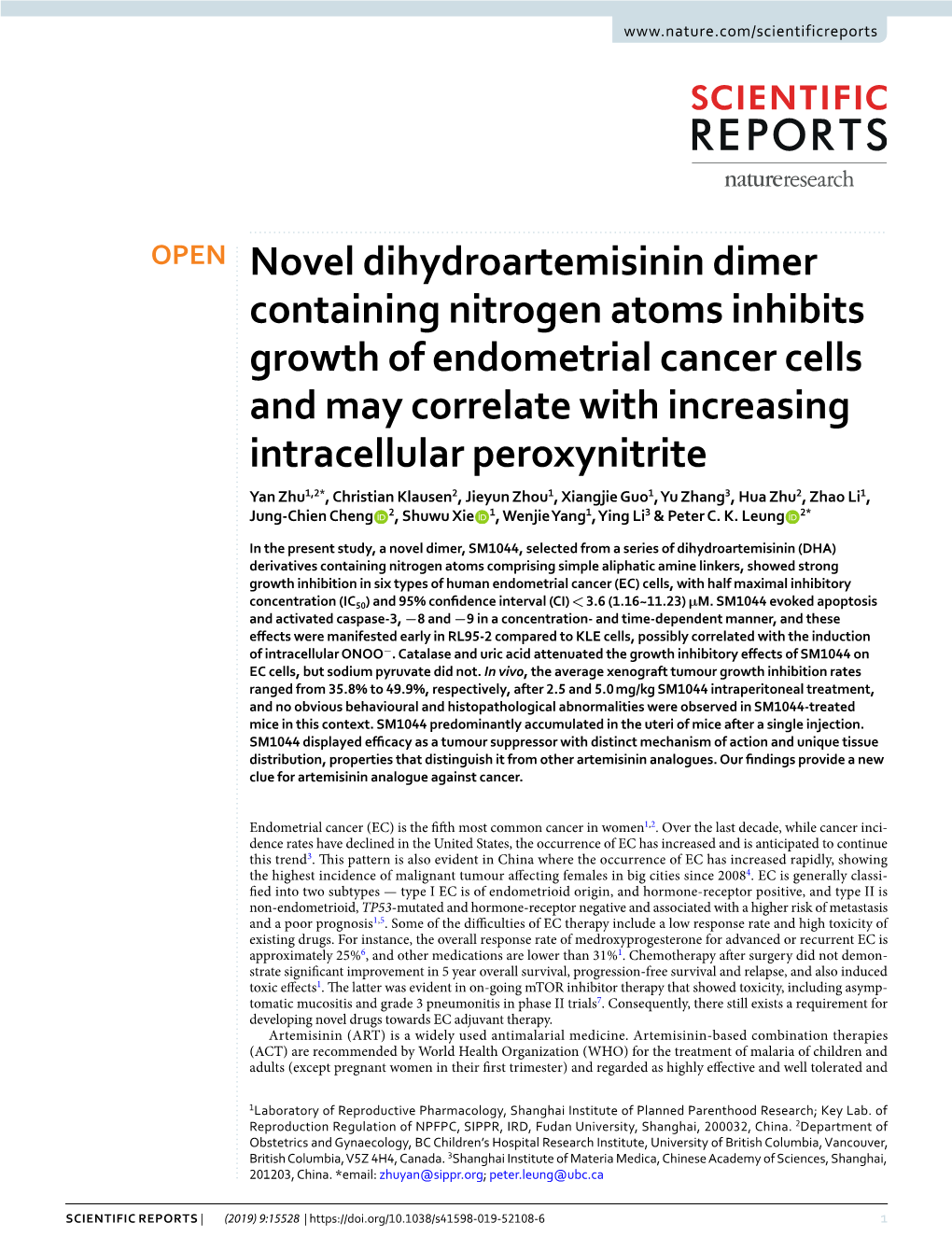 Novel Dihydroartemisinin Dimer Containing Nitrogen Atoms Inhibits