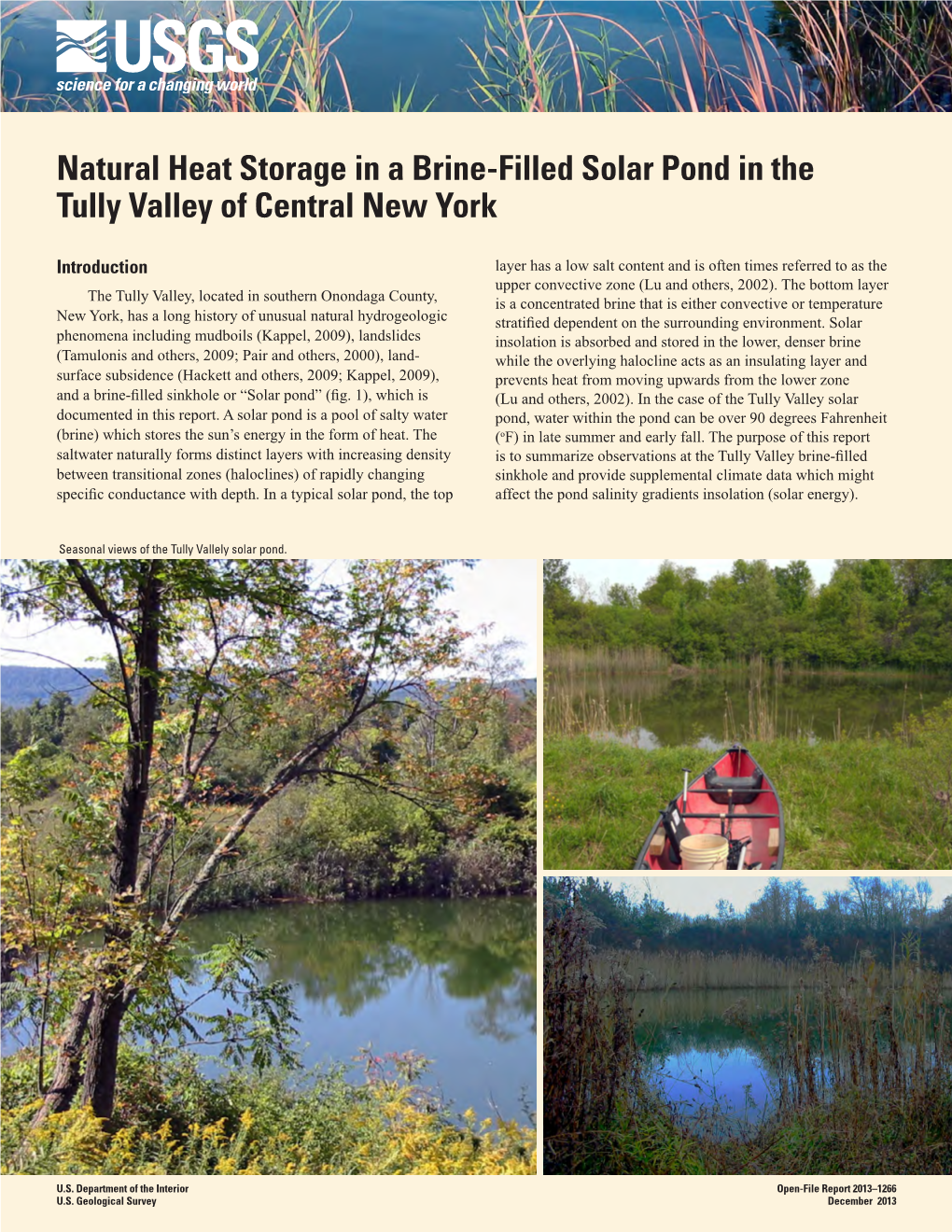 Natural Heat Storage in a Brine-Filled Solar Pond in the Tully Valley of Central New York