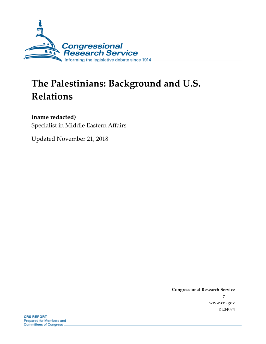 The Palestinians: Background and U.S. Relations