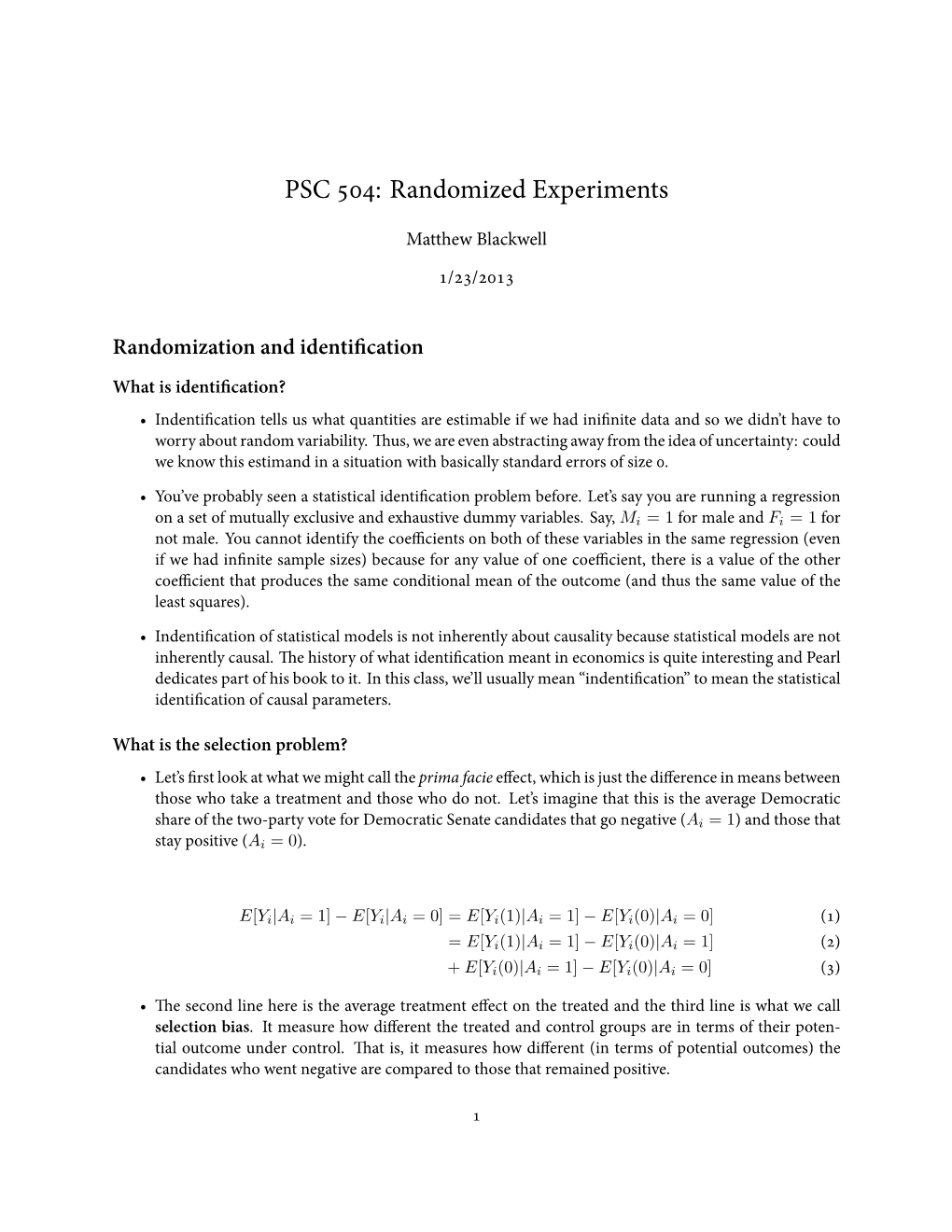 PSC : Randomized Experiments