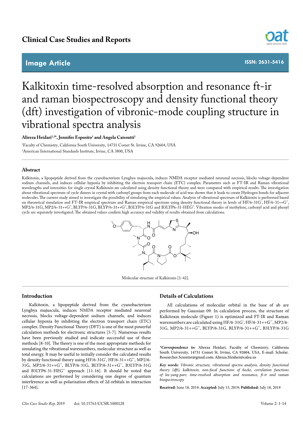 Kalkitoxin Time-Resolved Absorption and Resonance Ft-Ir And