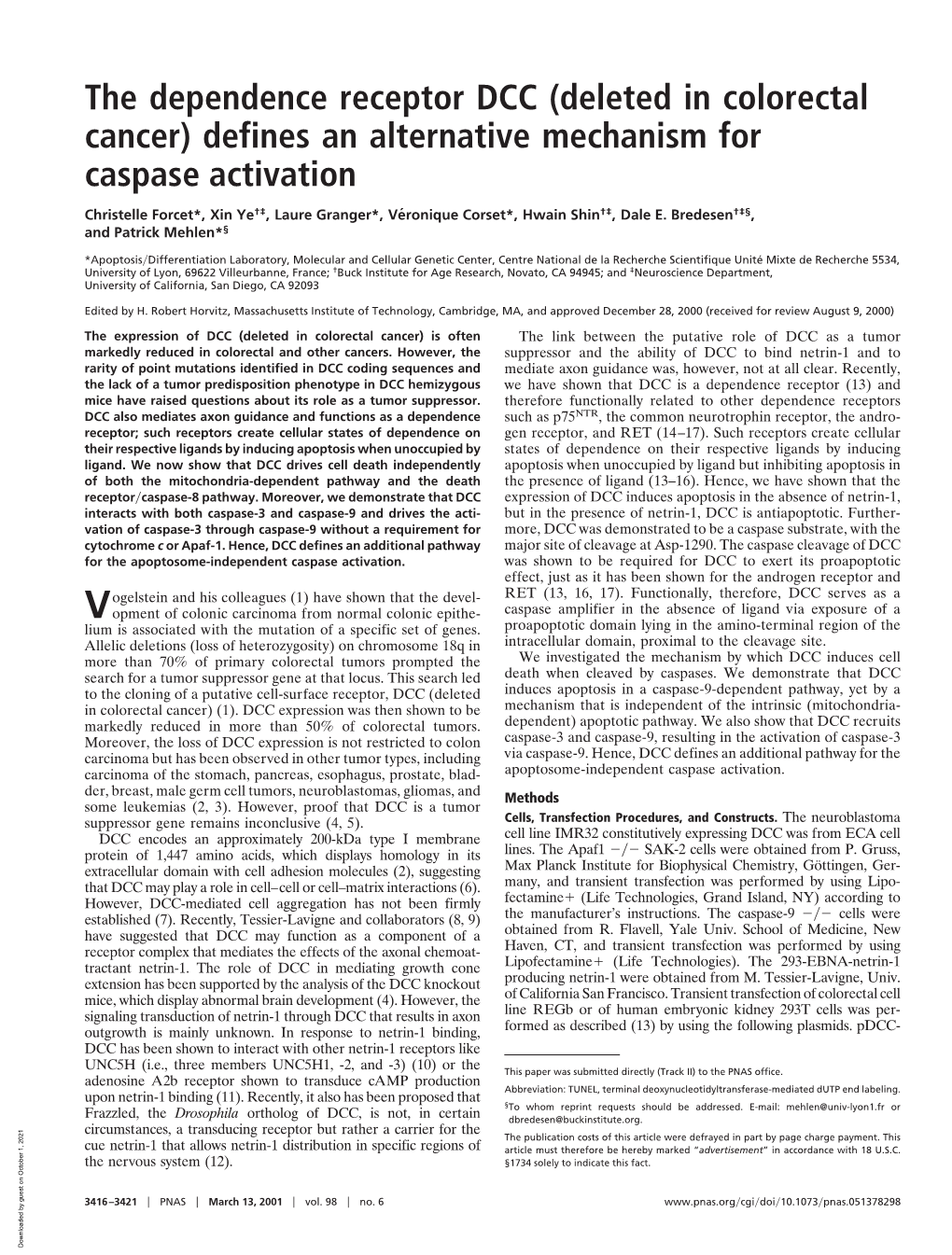 (Deleted in Colorectal Cancer) Defines an Alternative Mechanism for Caspase Activation