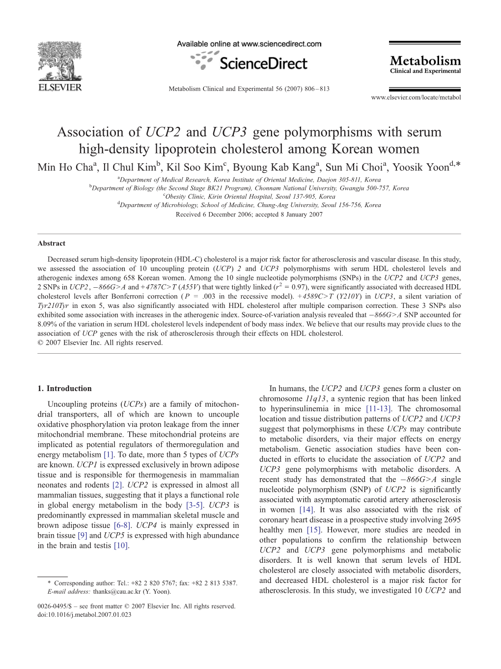 Association of UCP2 and UCP3 Gene Polymorphisms with Serum High