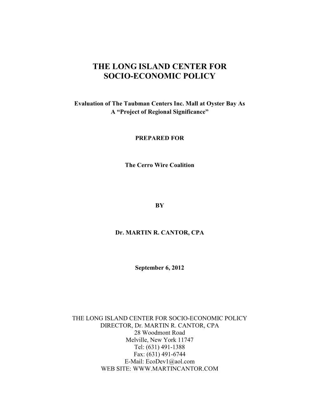 The Long Island Center for Socio-Economic Policy