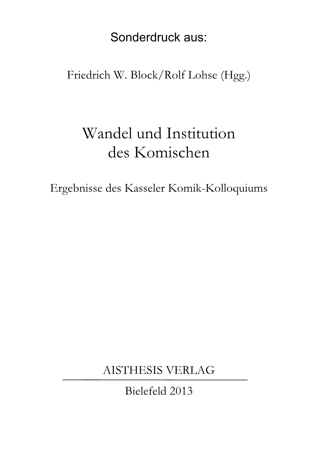 Wandel Und Institution Des Komischen