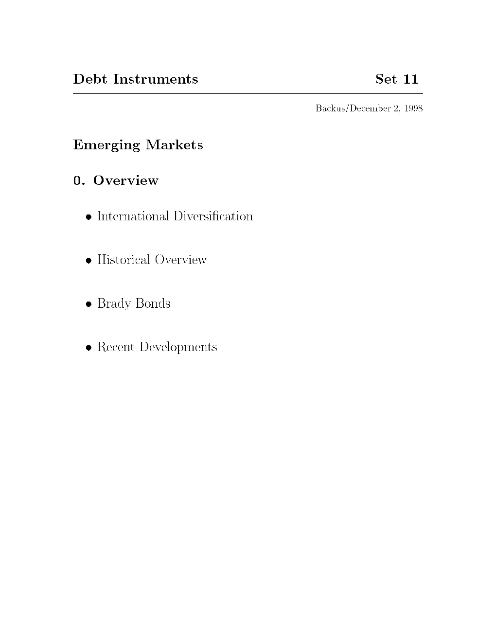 Debt Instruments Set 11 Emerging Markets 0. Overview