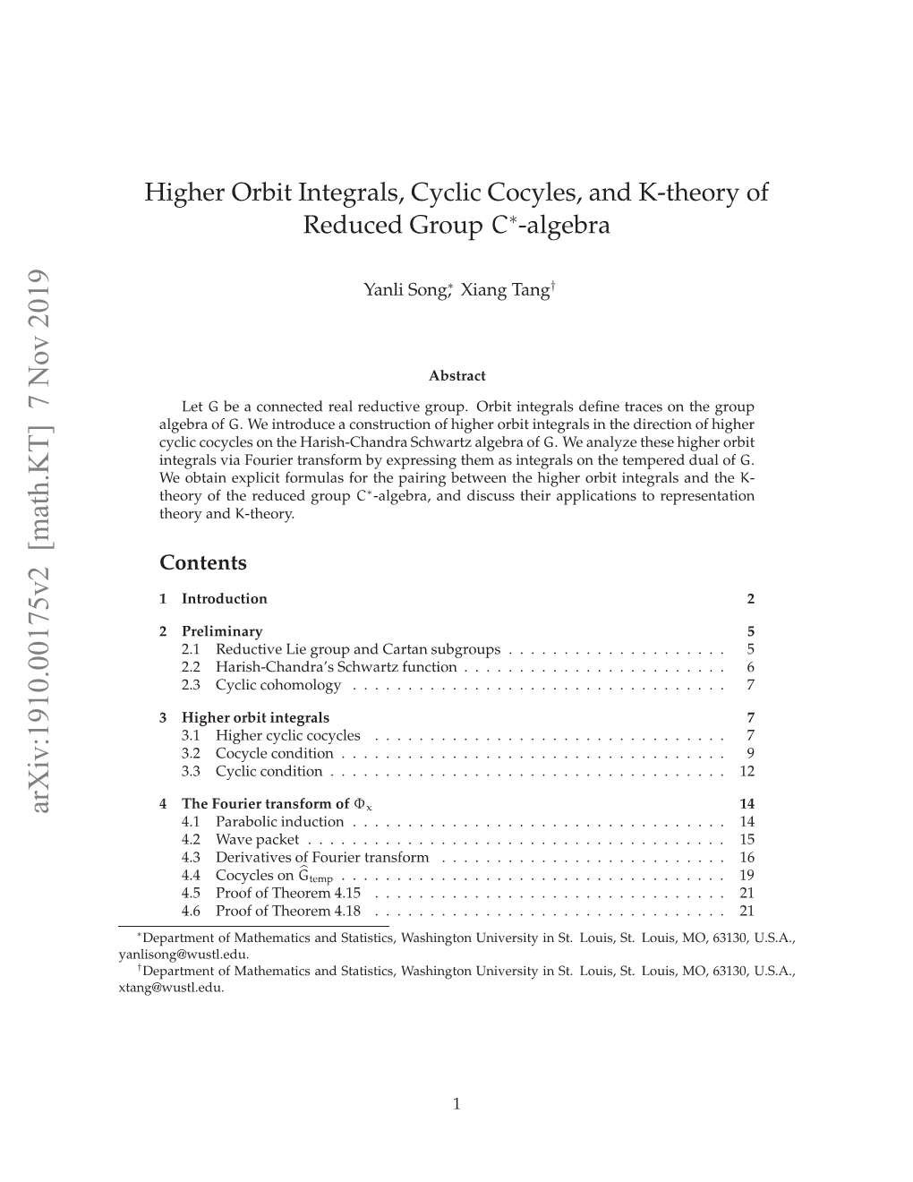 Higher Orbit Integrals, Cyclic Cocyles, and K-Theory of Reduced Group C