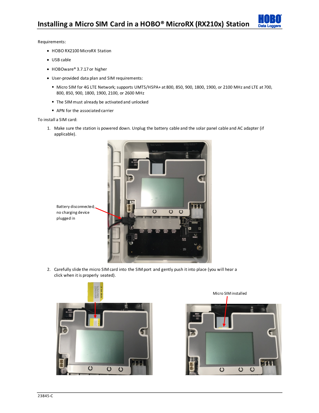 Installing a Micro SIM Card in a HOBO Microrx (Rx210x) Station