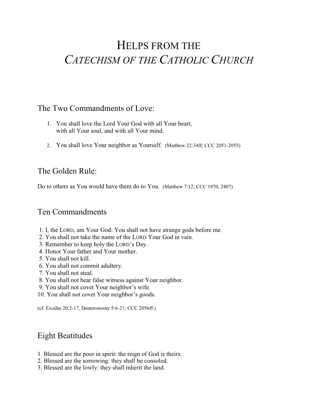 Helps from the Catechism of the Catholic Church