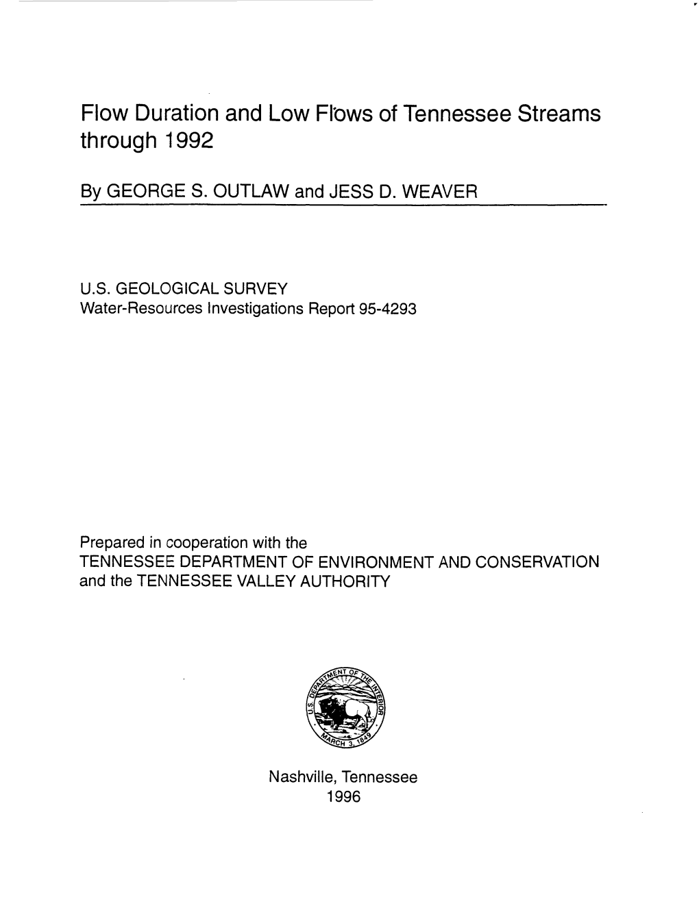 Flow Duration and Low Flows of Tennessee Streams Through 1992