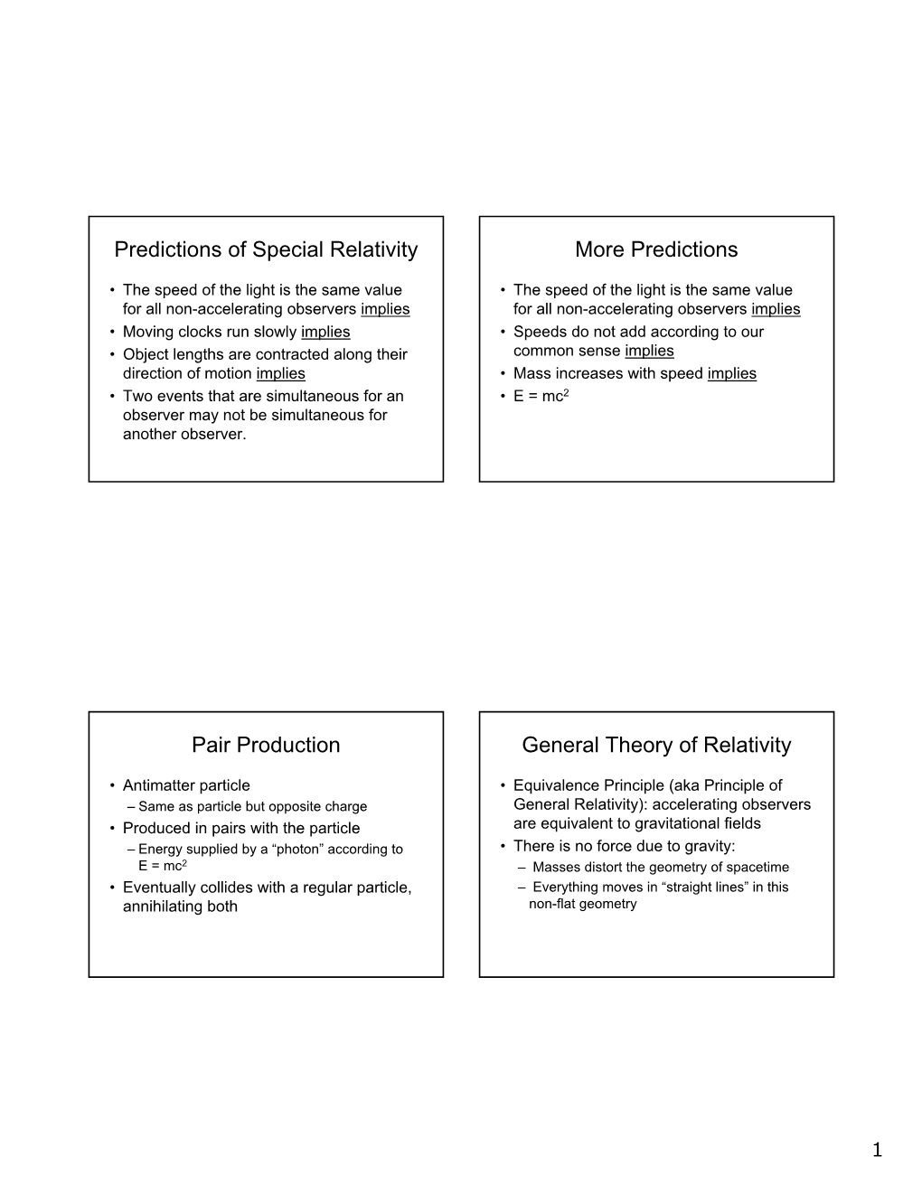 Predictions of Special Relativity More Predictions Pair Production General